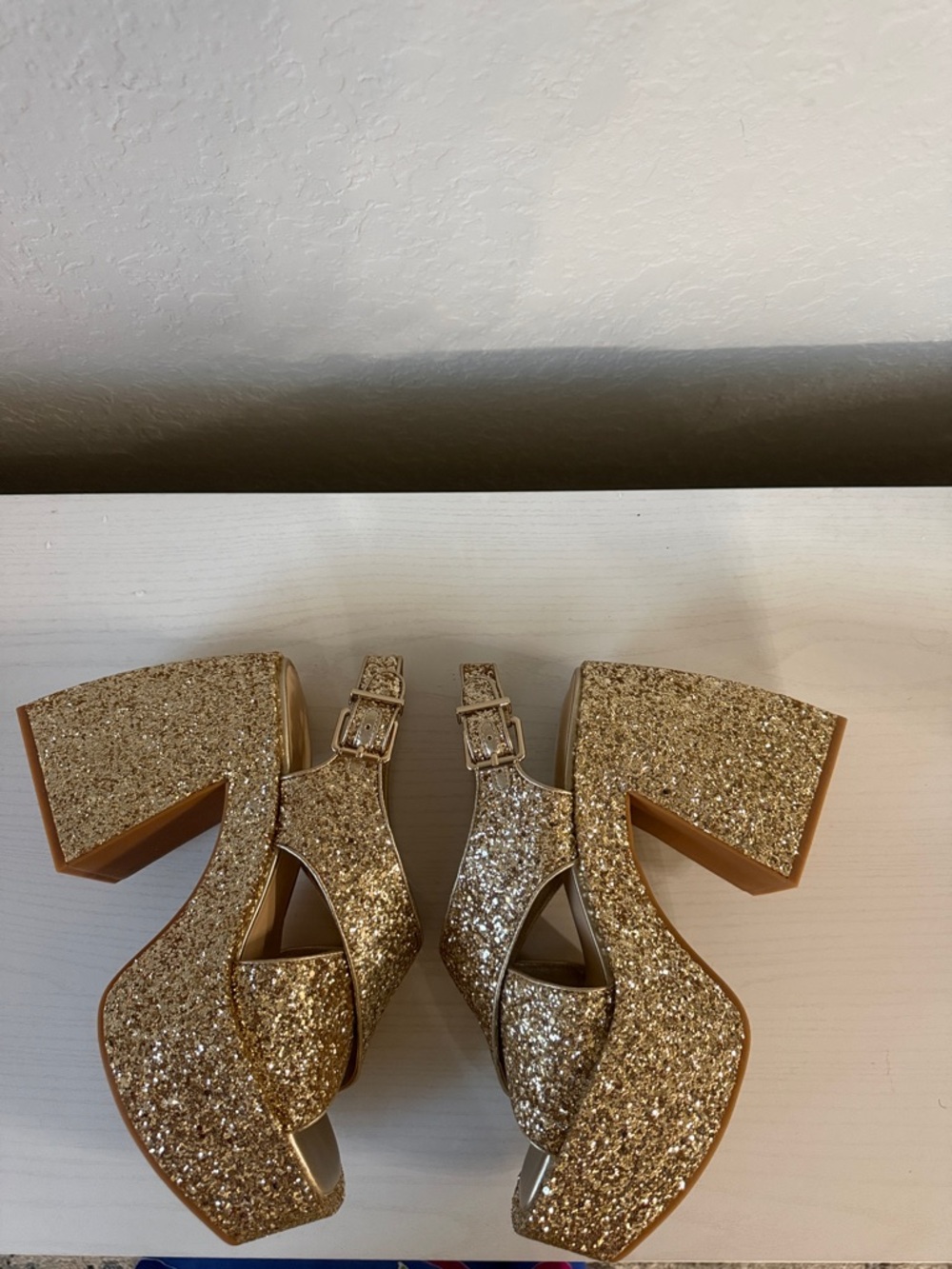 GB girls Gold Glitter Platform Wedge Sandals - Picture 4 of 7